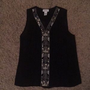 Carmen black sheer camisole with beaded neckline S